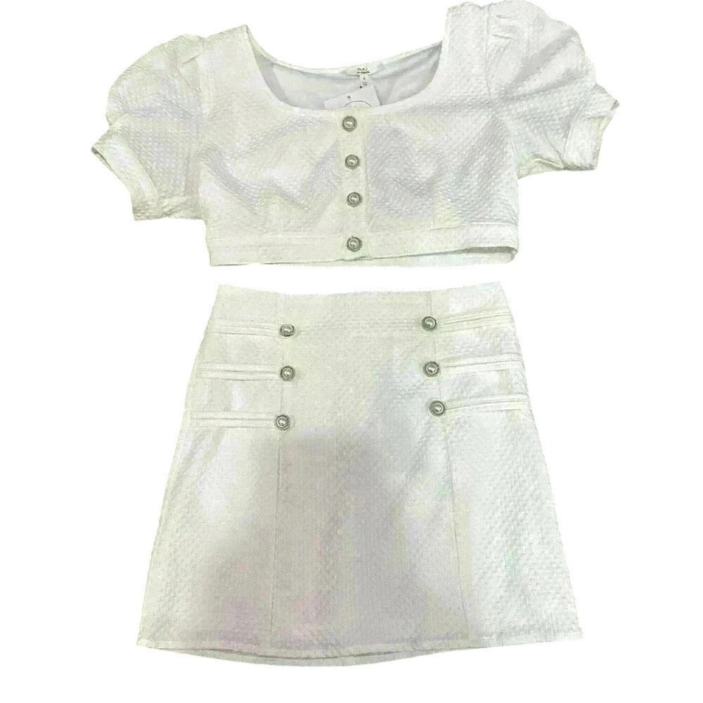 White matching set with pearl buttons